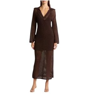 A.L.C. Freya Long Sleeve Open Stitch Maxi Dress XS Darkest Plum Resortwear